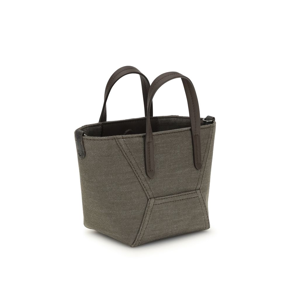 Brunello Cucinelli Bicolor Fabric Shoulder Bag - Image 3