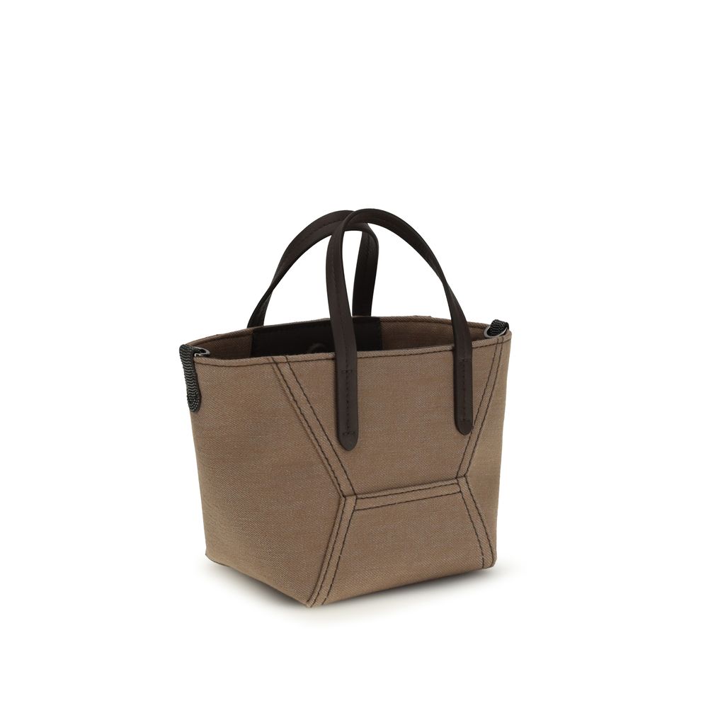 Brunello Cucinelli Beige Fabric Shoulder Bag - Image 3