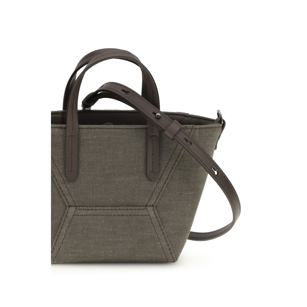 Brunello Cucinelli Bicolor Fabric Shoulder Bag - Image 4